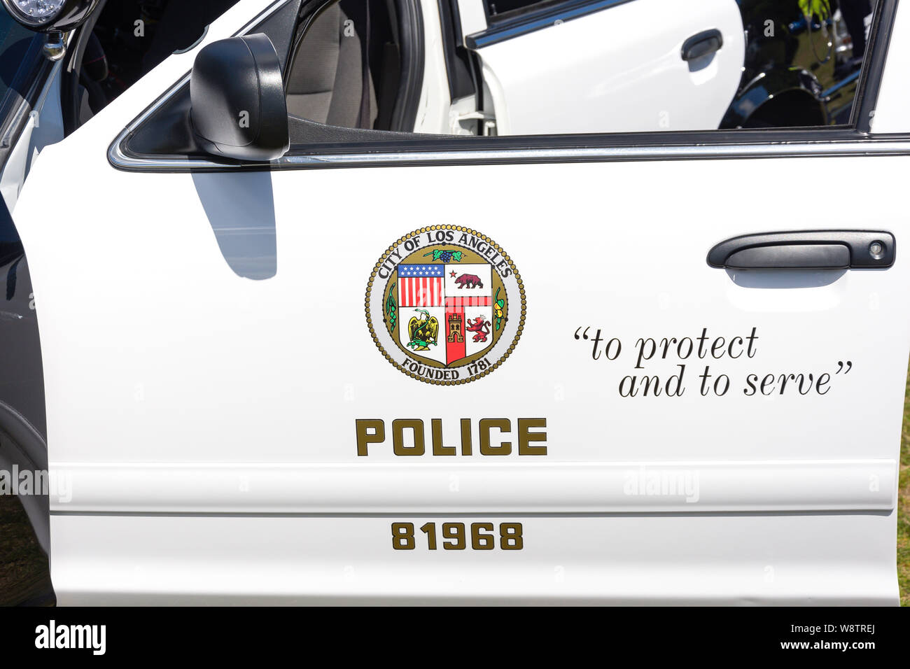 Los Angeles auto della polizia logo, Marina del Rey, Los Angeles, California, Stati Uniti d'America Foto Stock