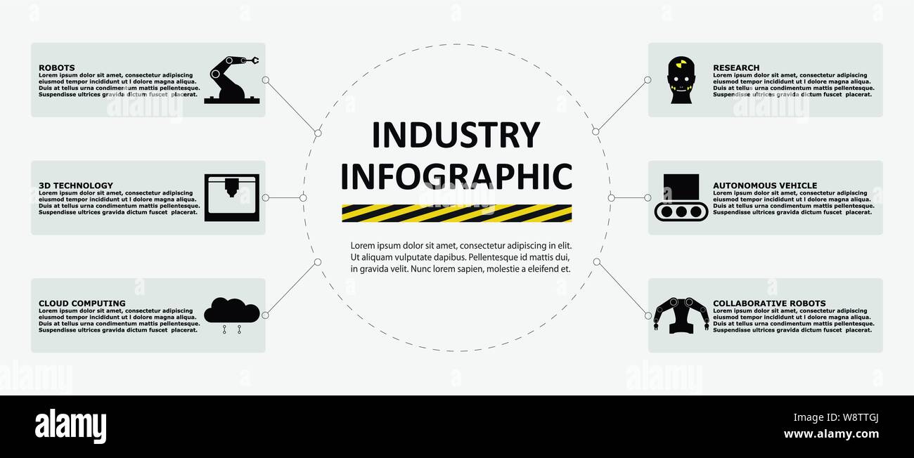 Infografico industria, illustrazione vettoriale con simboli di fabbricazione Illustrazione Vettoriale