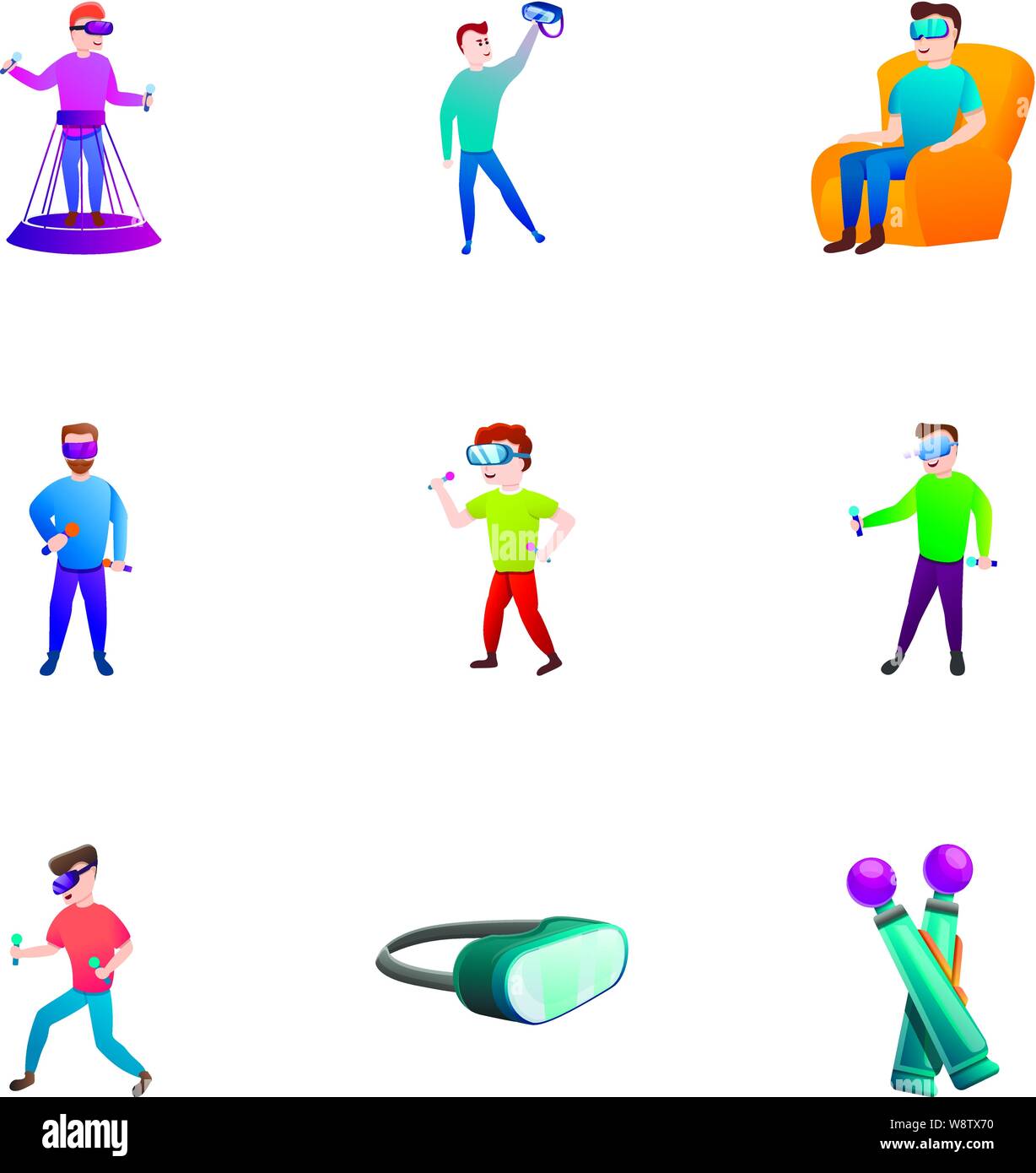 Smart occhiali vr icon set. Cartoon set di 9 smart vr occhiali icone vettoriali per il web design isolato su sfondo bianco Illustrazione Vettoriale