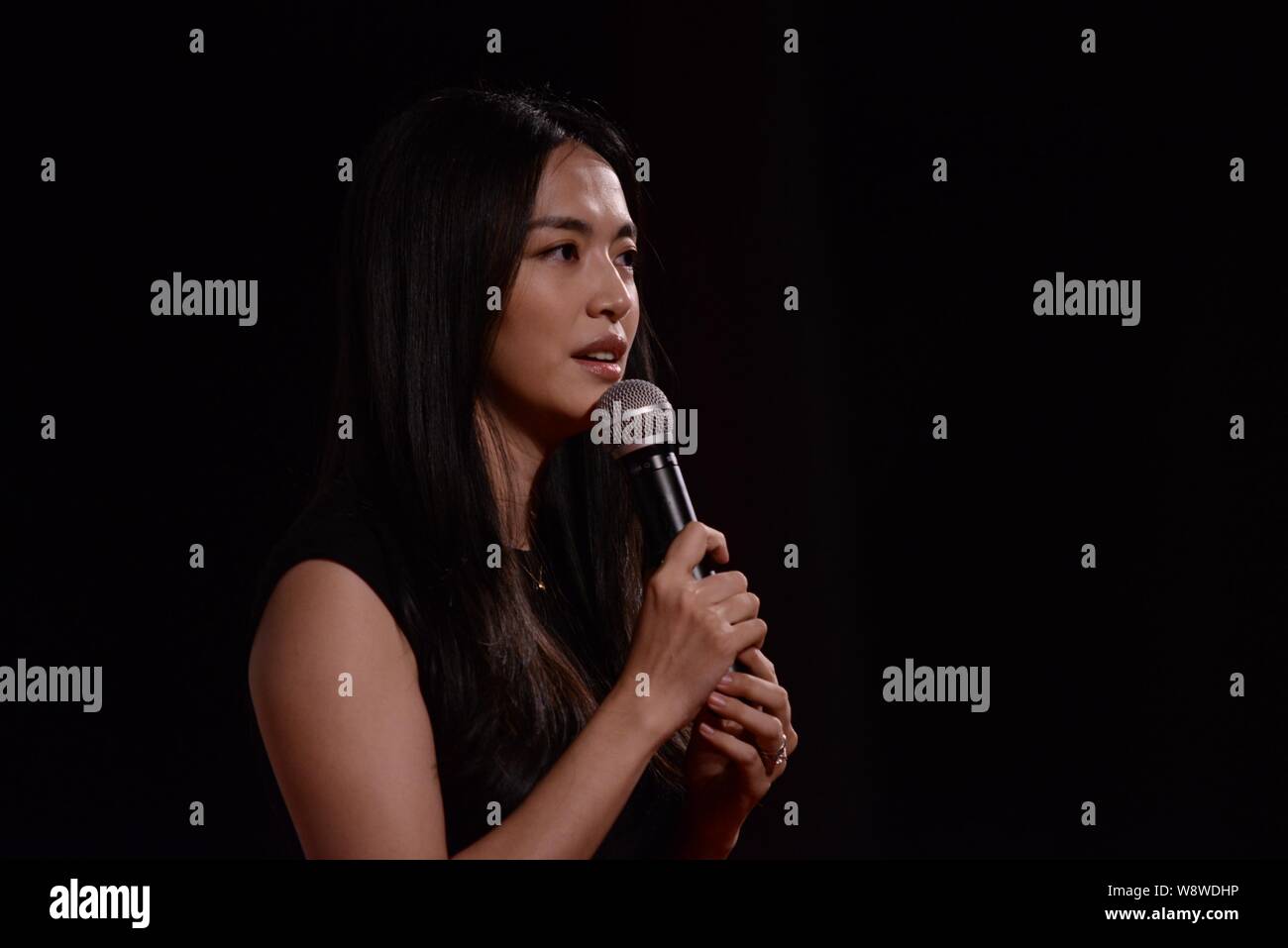 Attrice cinese Yao Chen parla a un evento il giorno prima della Giornata Mondiale del Rifugiato a Pechino in Cina, 19 giugno 2014. Foto Stock