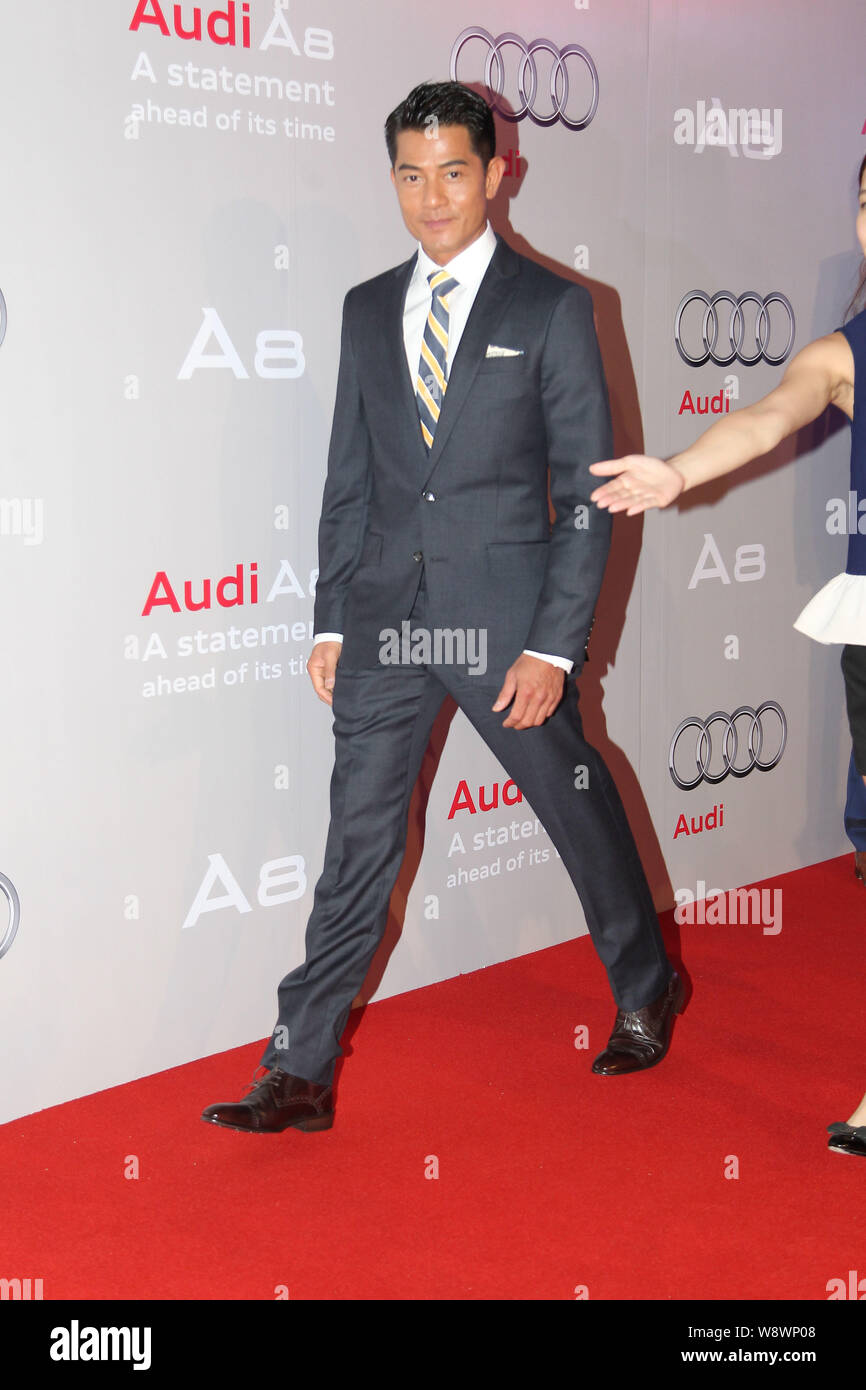 Hong Kong cantante e attore Aaron Kwok arriva a un evento di lancio per nuove vetture Audi a Hong Kong, Cina, 27 maggio 2014. Foto Stock