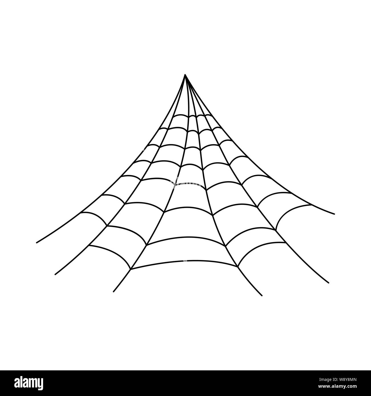 Appendere spider web isolati su sfondo bianco. Halloween spiderweb elemento. Ragnatela lo stile della linea. Illustrazione Vettoriale per qualsiasi tipo di design. Illustrazione Vettoriale