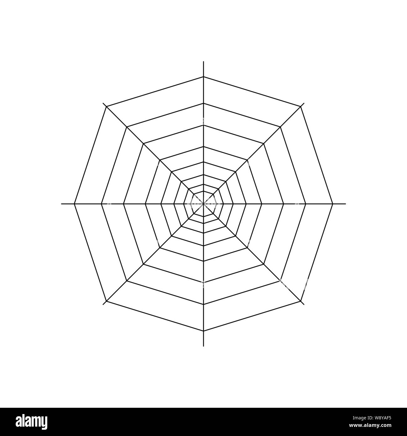 Tutto tondo spider web isolati su sfondo bianco. Halloween spiderweb elemento. Ragnatela lo stile della linea. Illustrazione Vettoriale per qualsiasi tipo di design. Illustrazione Vettoriale