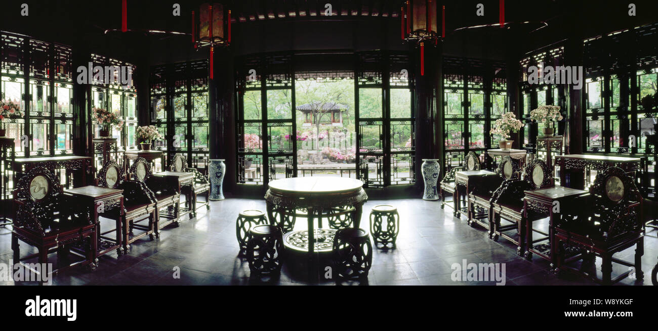 Vista degli amministratori di umile giardino, o di Zhuozhengyuan Guarden, di Giardini classici di Suzhou nella città di Suzhou, est Chinas provincia di Jiangsu. Foto Stock