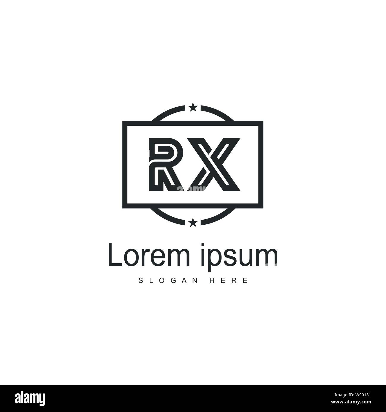 Iniziale logo RX Modello con telaio moderno. RX minimalista lettera logo illustrazione vettoriale design Illustrazione Vettoriale
