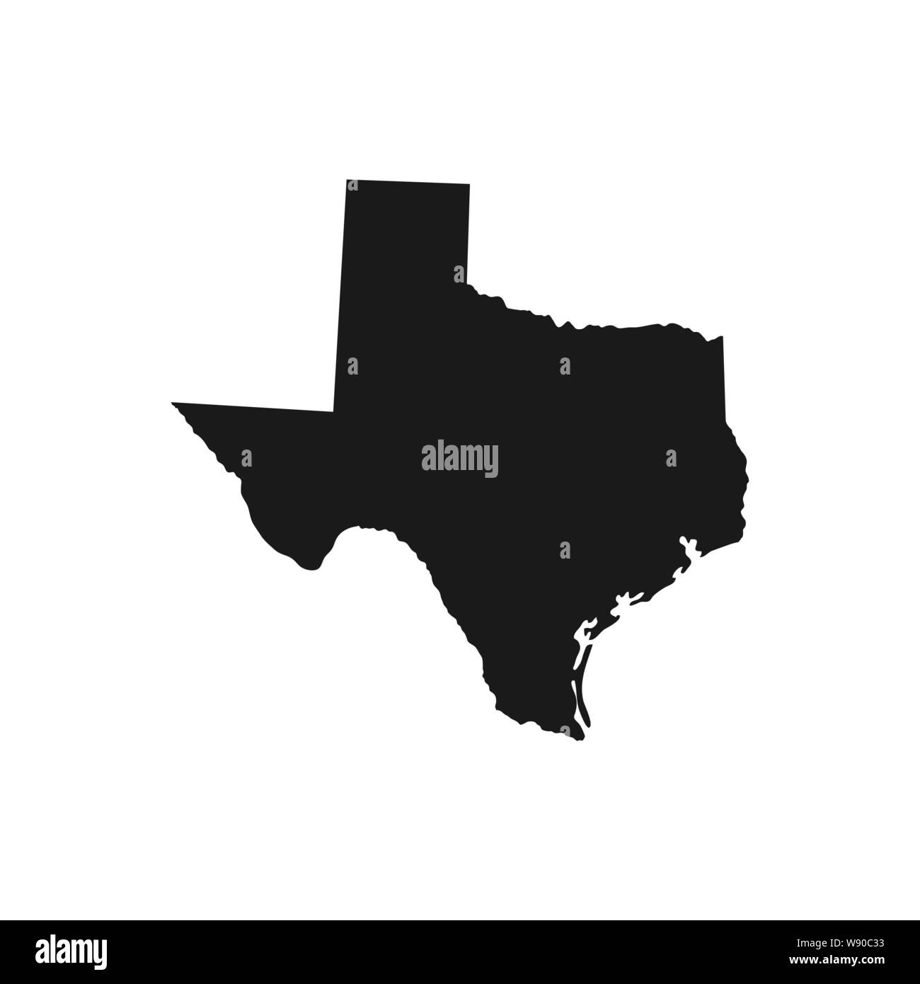 Texas, stato di Stati Uniti d'America - solido silhouette nera mappa della zona di campagna. Piatto semplice illustrazione vettoriale. Illustrazione Vettoriale
