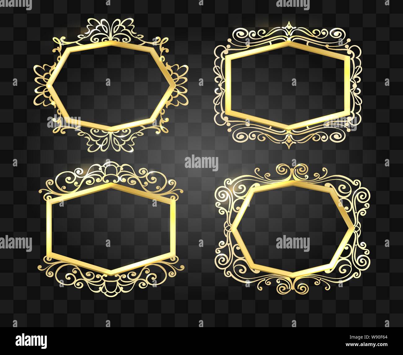 Ornati di frontiere incandescente. In vecchio stile decorativo astratto floreale Cornici classiche con magic sparkles isolate su bbackground trasparente. Vector illust Illustrazione Vettoriale