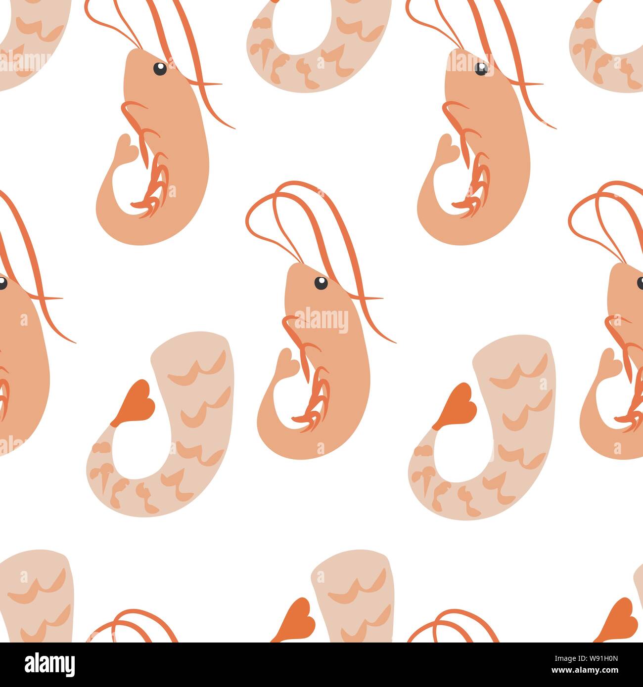 Vector pattern senza giunture di gamberi su sfondo bianco Illustrazione Vettoriale