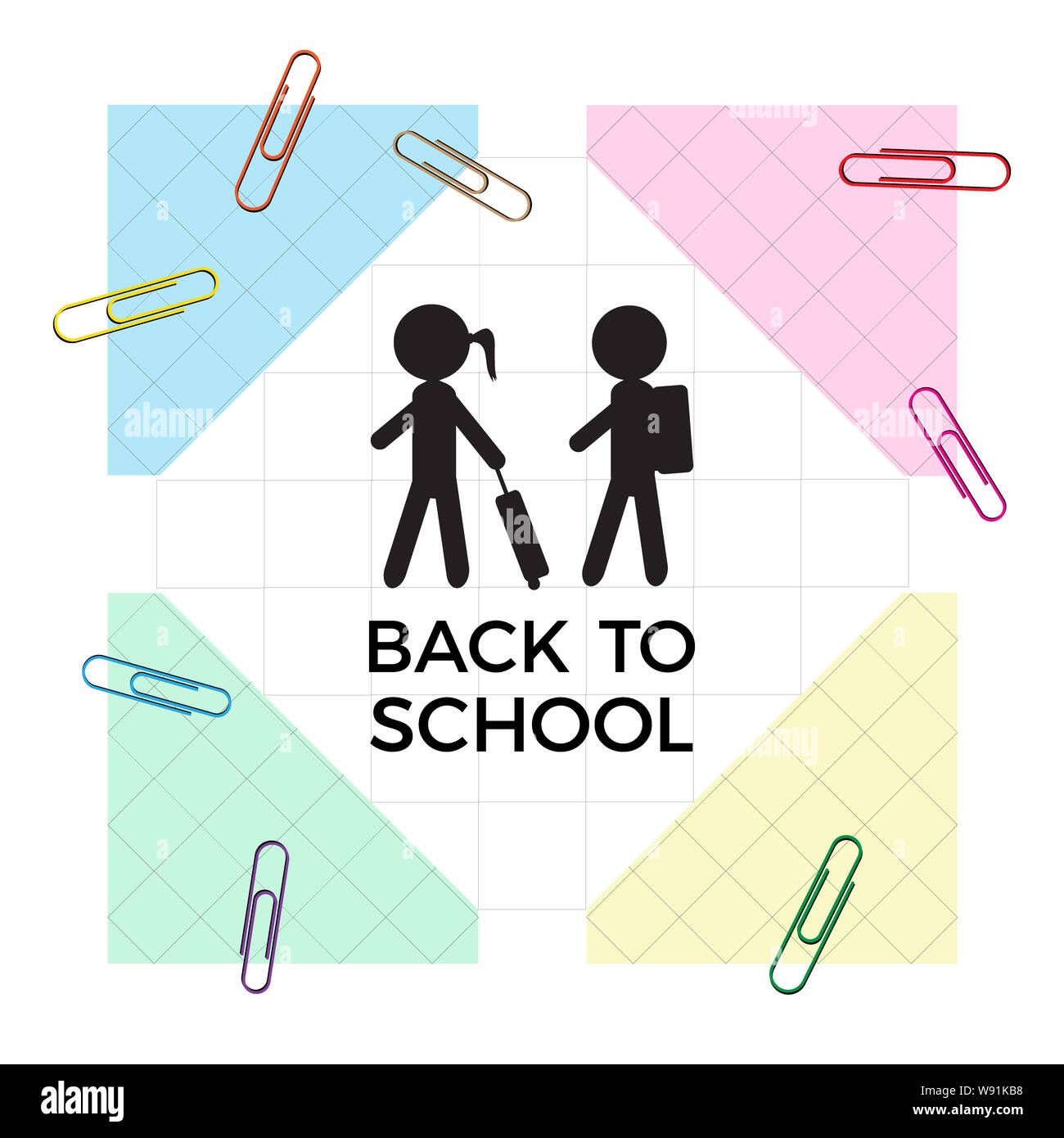 Si torna a scuola illustrazione vettoriale, poster design carta con matita di legno e si torna a scuola il testo Foto Stock