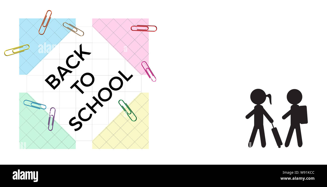 Si torna a scuola illustrazione vettoriale, poster design carta con matita di legno e si torna a scuola il testo Foto Stock