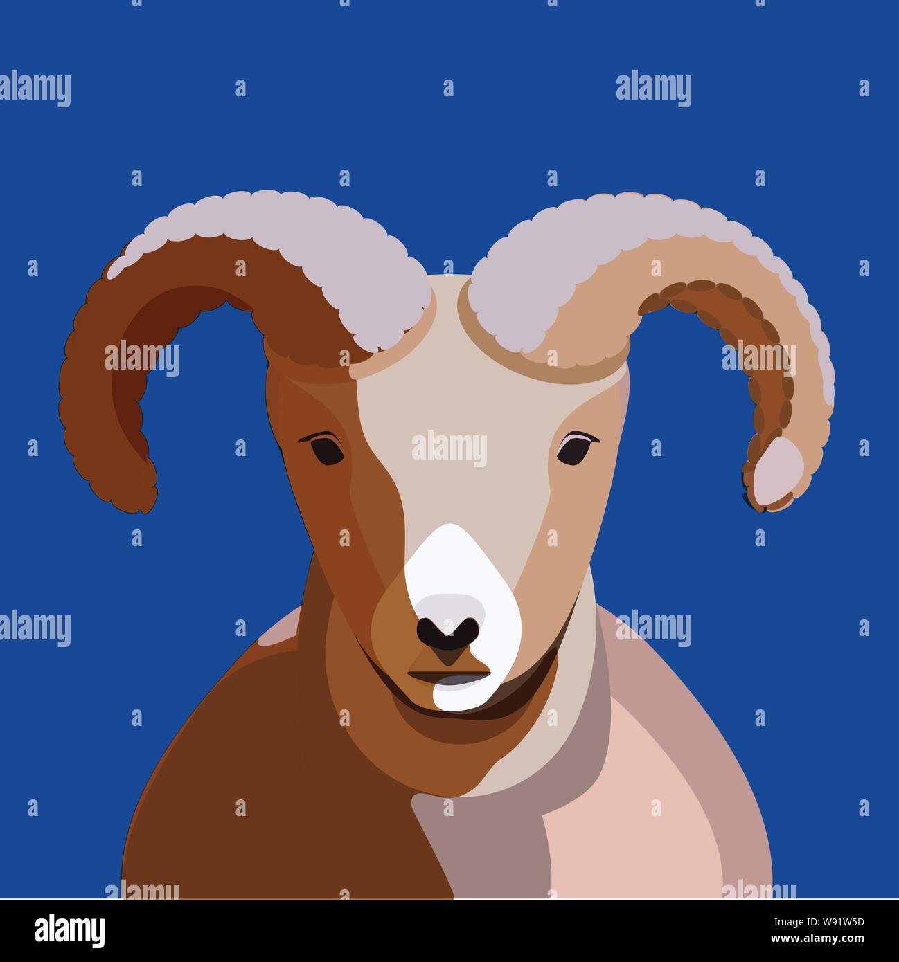 Big Horn le pecore di montagna con ricci corna rotondo e un corpo ovale Illustrazione Vettoriale