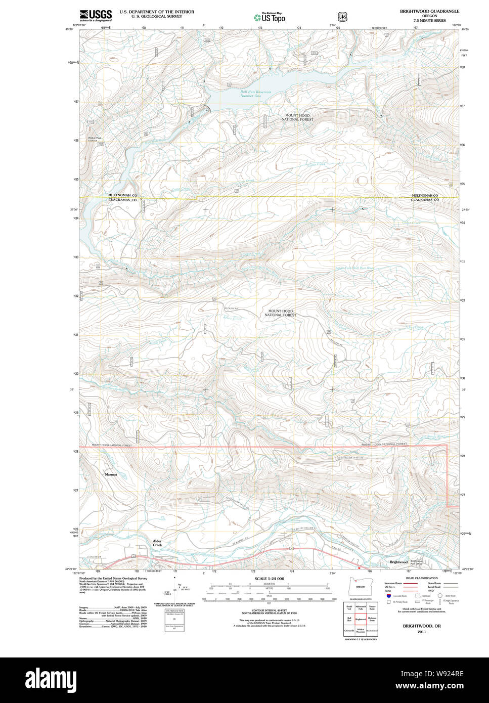 USGS TOPO Map Oregon Brightwood 20110727 TM il restauro Foto Stock