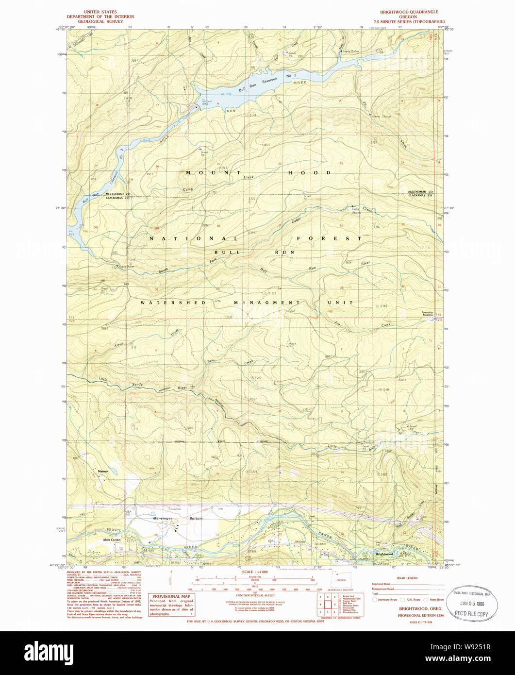 USGS TOPO Map Oregon Brightwood 279143 1986 24000 Restauro Foto Stock