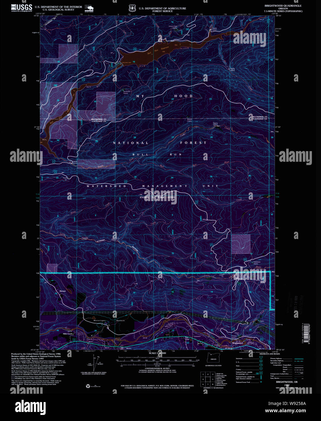 USGS TOPO Map Oregon Brightwood 279144 1997 24000 Restauro invertito Foto Stock