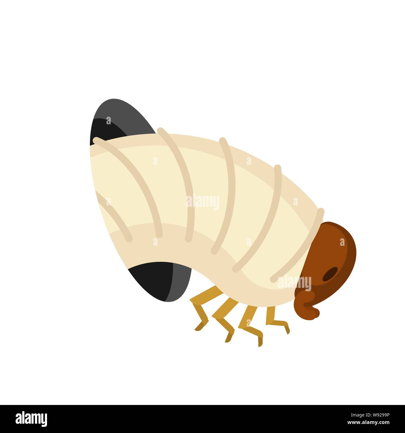 Beetle larva dal foro isolato. worm rosicchiato foro. illustrazione vettoriale Illustrazione Vettoriale