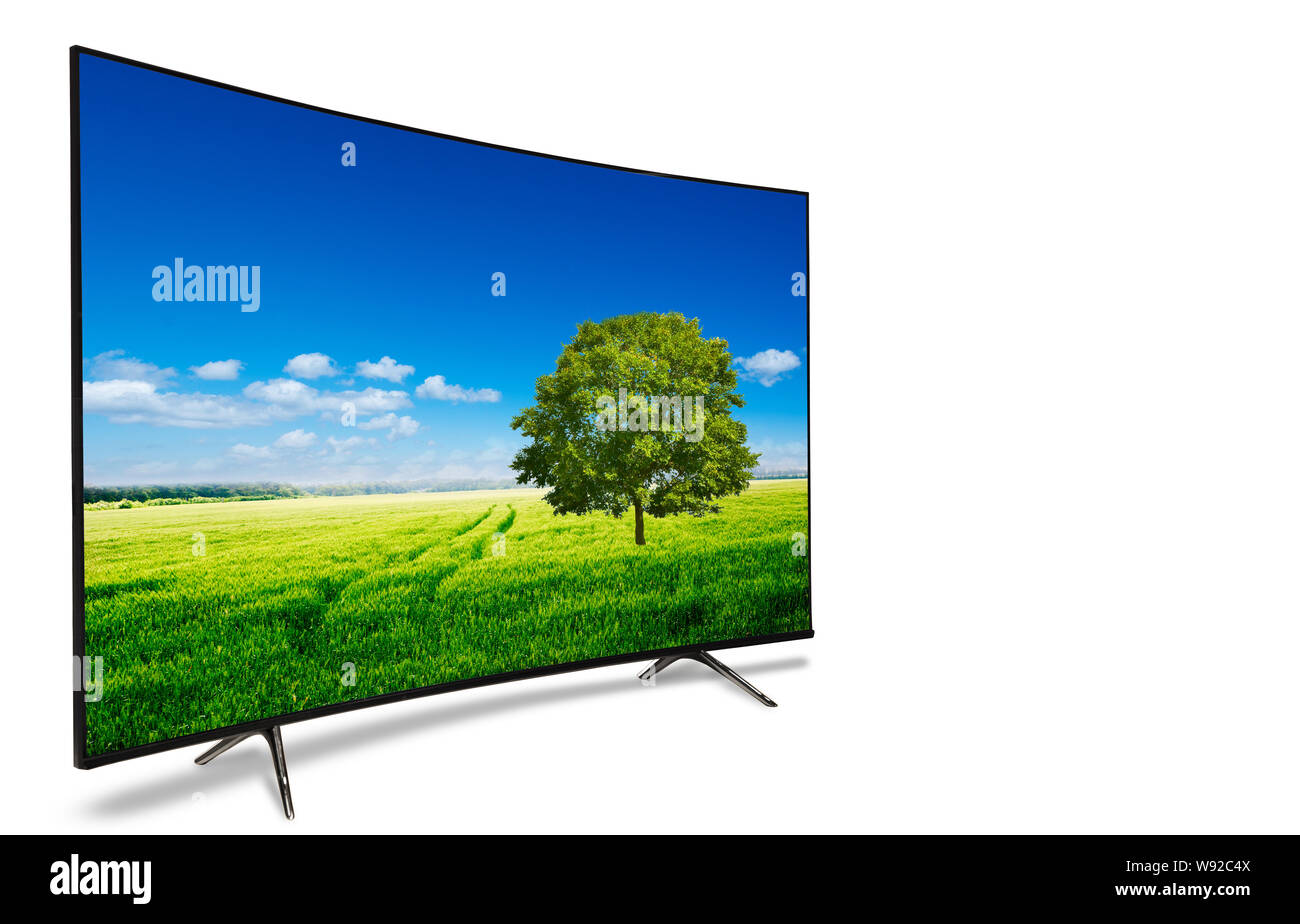 4k monitor isolato su bianco. tv con la natura vista Foto Stock