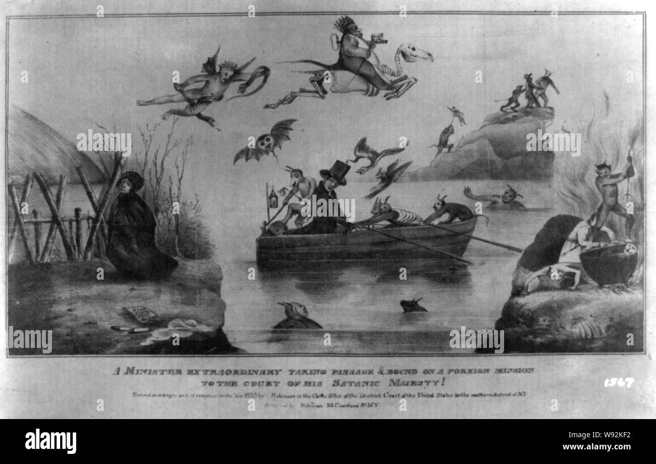 Un ministro straordinario tenendo il passaggio & legato su di una missione straniera alla corte di sua maestà satanica! Foto Stock