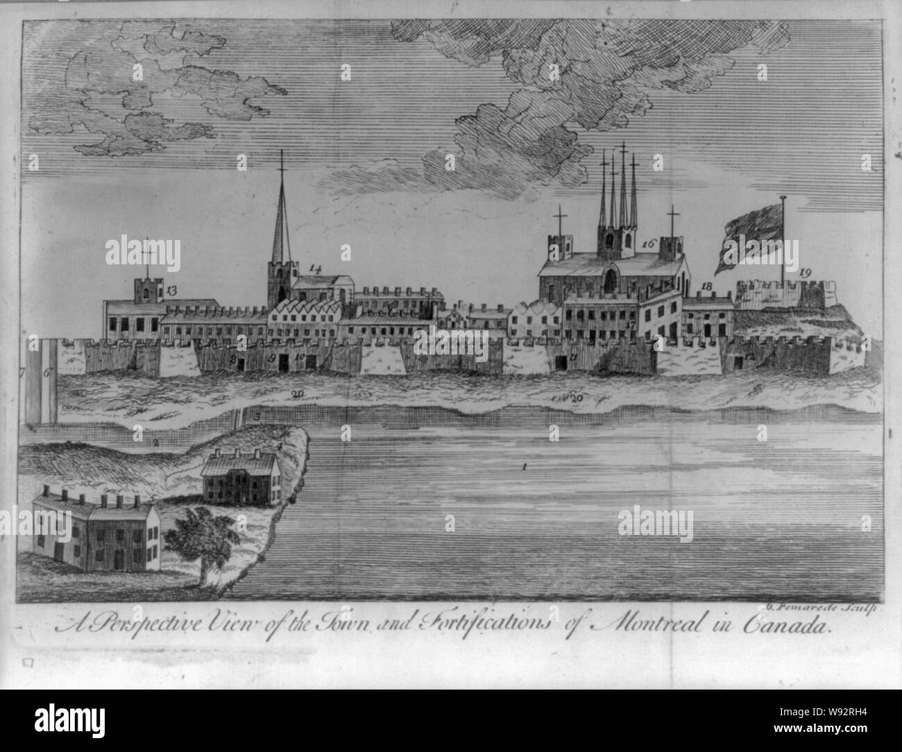 Una vista prospettica della città e le fortificazioni di Montreal in Canada / D. Pomarede sculp. Foto Stock