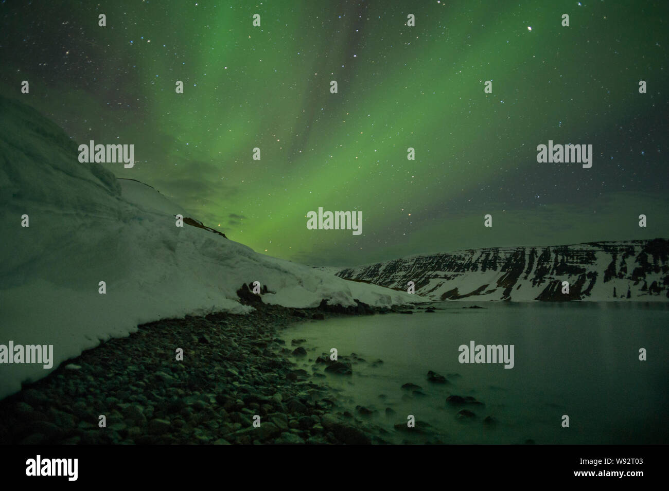 Aurora Boreale, Hornstrandir Riserva Naturale, Islanda Foto Stock