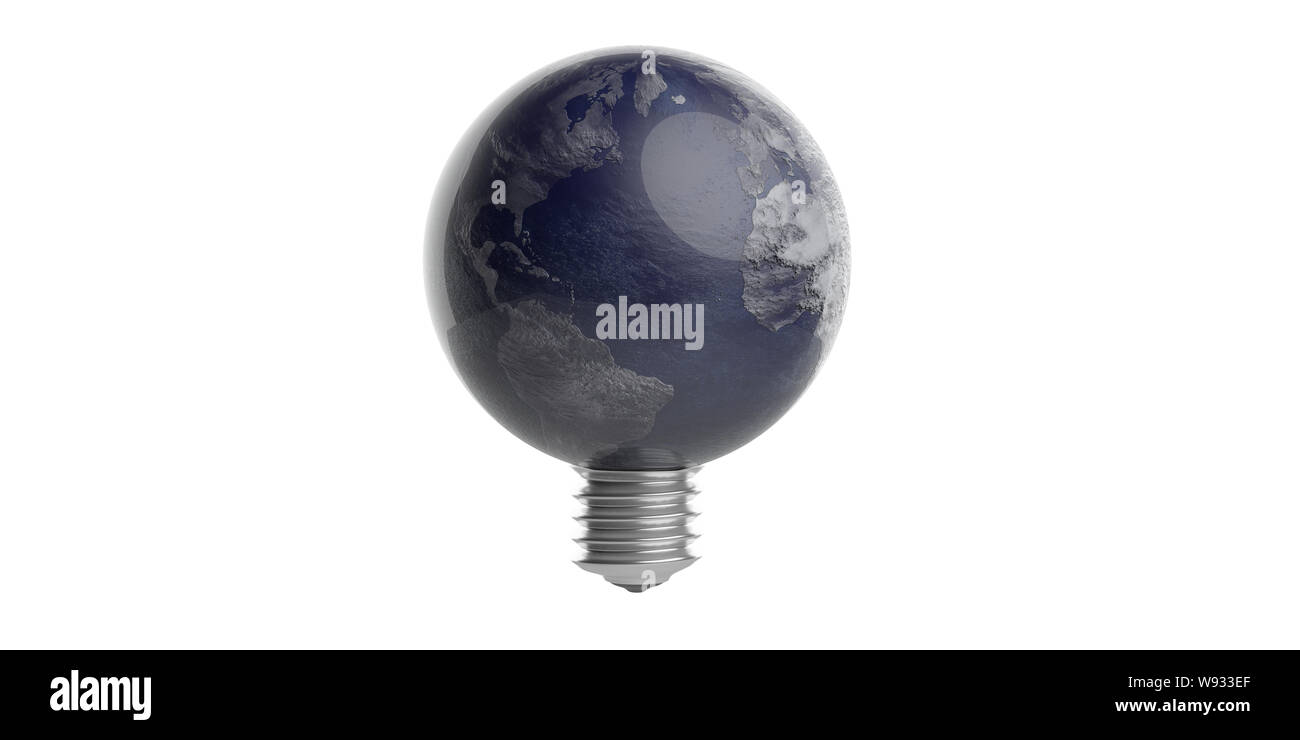 Ora della Terra, la Giornata mondiale dell ambiente concetto. La lampadina della luce di globo erath intaglio isolato contro uno sfondo bianco. 3d'illustrazione, Foto Stock