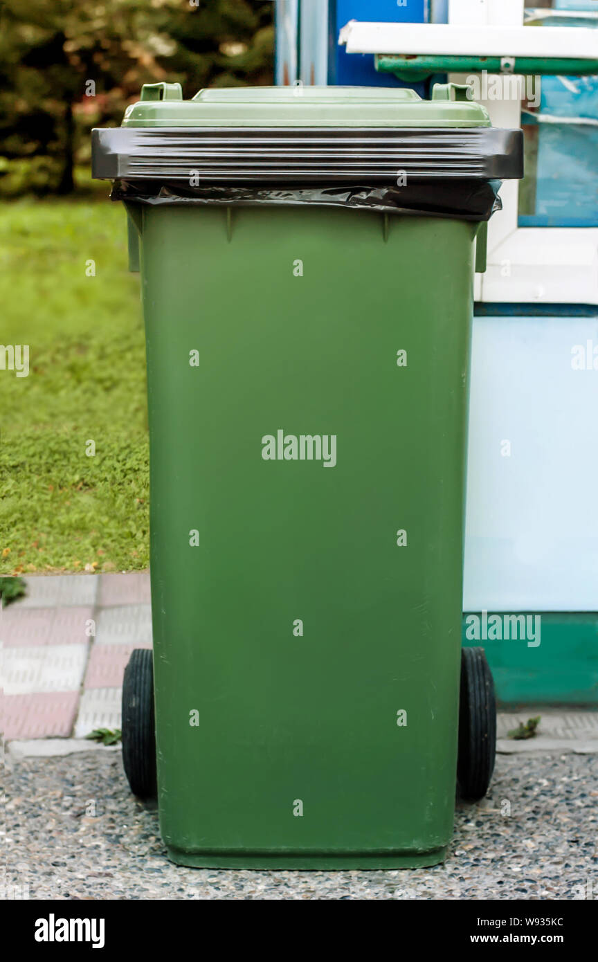 Cucciolata verde bin vicina al valore di stallo nel parco. Tonica foto Foto Stock