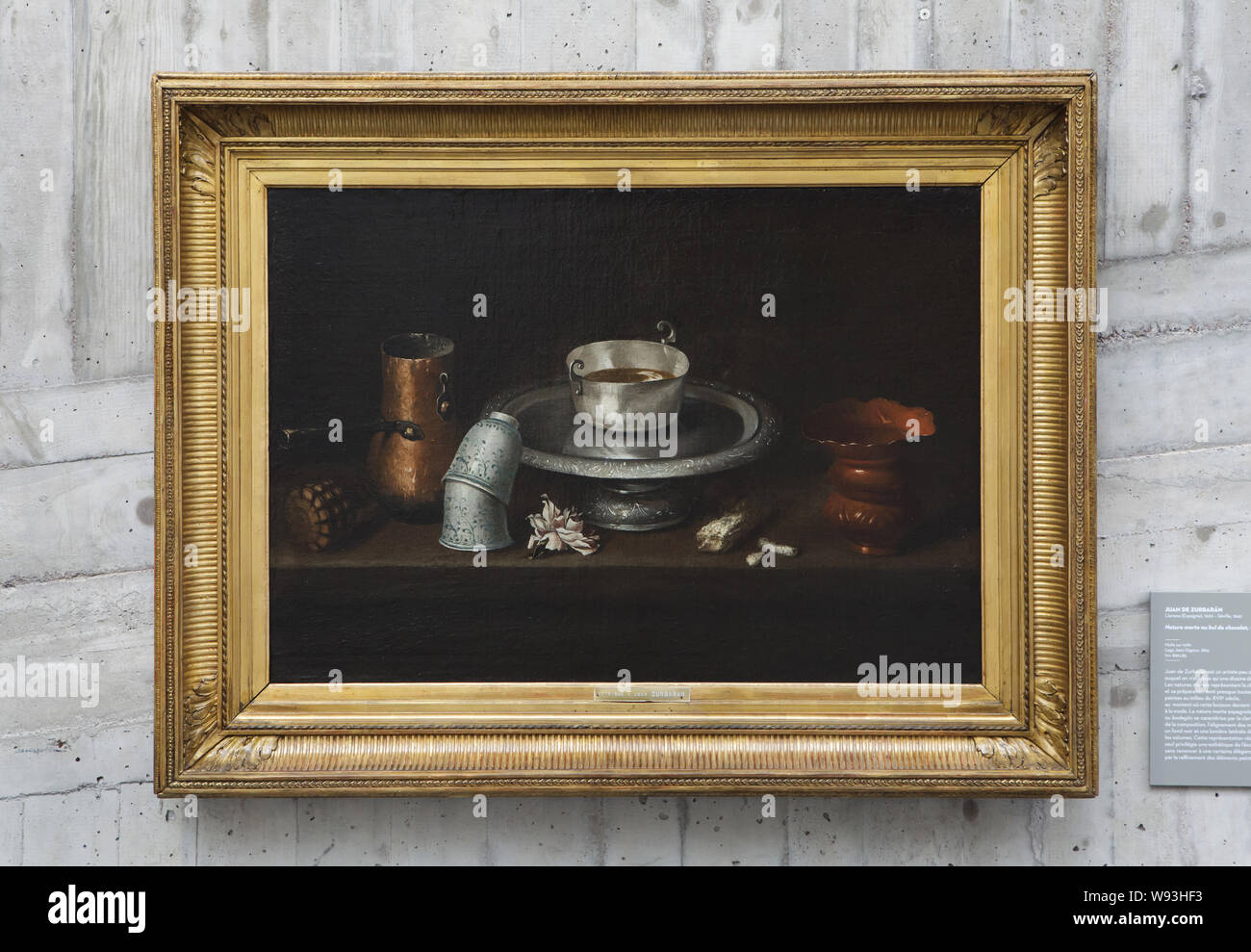 Pittura a 'Still la vita con una tazza di cioccolato" dal pittore spagnolo Juan de Zurbarán (1640) sul display al Museo di Belle Arti e Archeologia (Musée des Beaux-Arts et d'archéologie de Besançon) a Besançon, Francia. Foto Stock