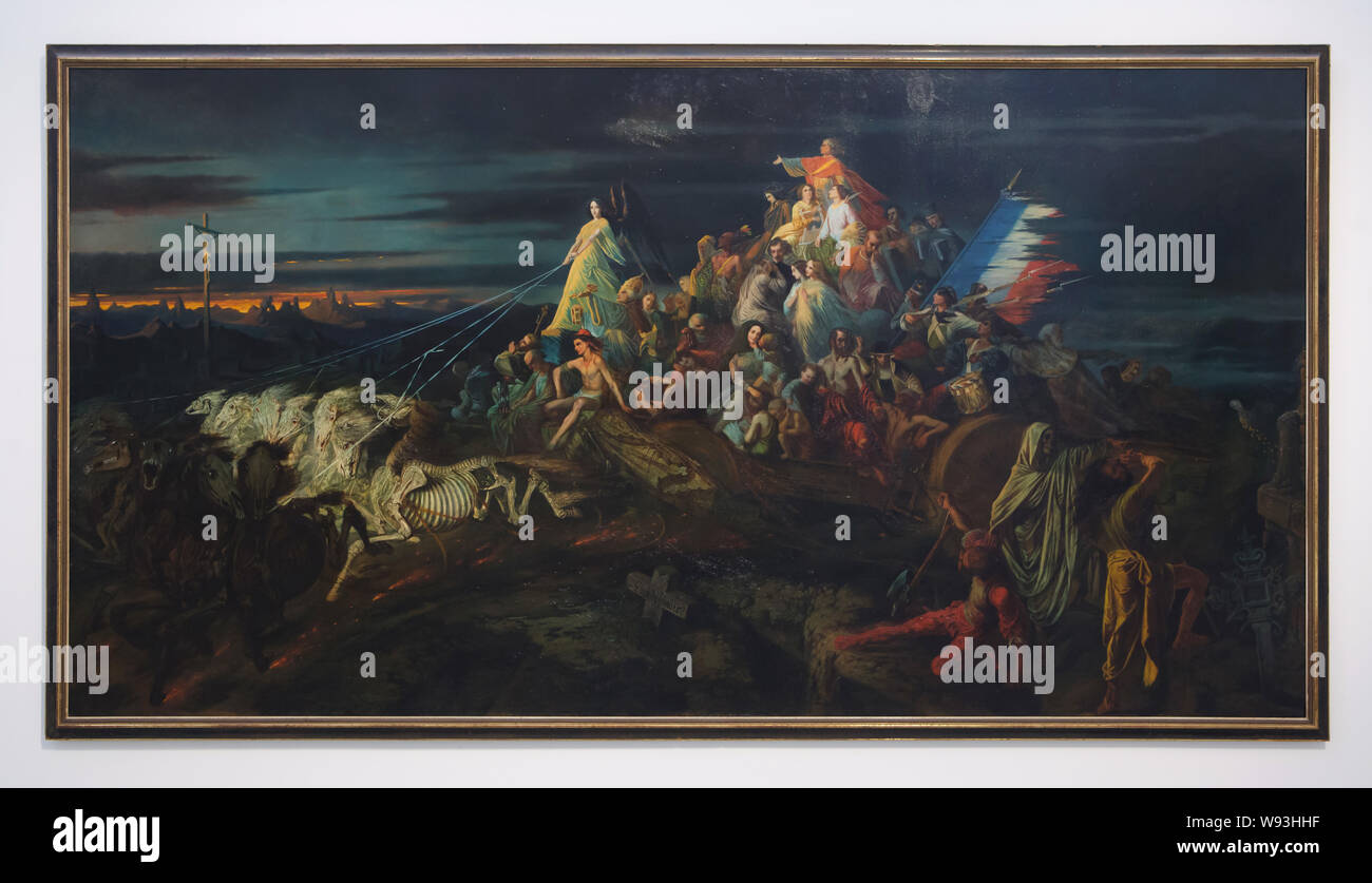 Dipinto 'Il Carro di morte" dal francese pittore romantico Théophile Schuler (1848-1851) sul display nel museo Unterlinden (museo Unterlinden) di Colmar, Alsazia, Francia. Foto Stock