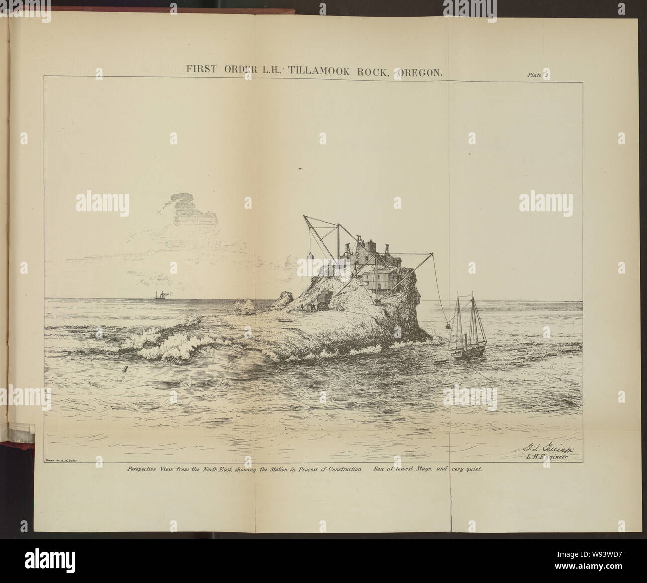 Al di sopra di stampa: Primo Ordine L.H., Tillamook Rock, Oregon Foto Stock