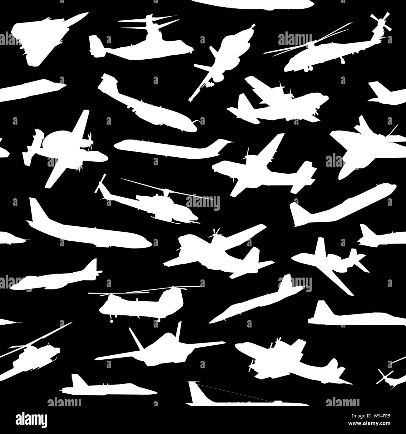 Silhouette di aereo a tema aviazione Seamless modello di ripetizione del vettore Illustrazione Vettoriale