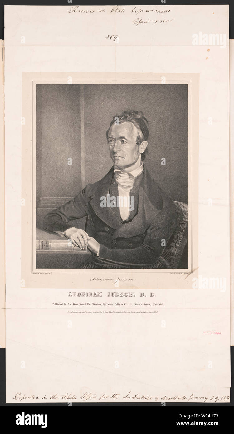 Adoniram Judson, D.D. / Dipinta da Harding tracciata su pietra da J.L. Magee. Foto Stock