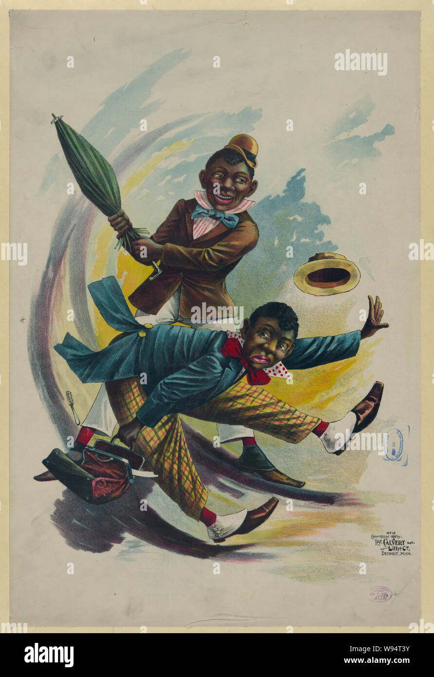 African American dandy colpisce un altro dandy con un ombrello Foto Stock