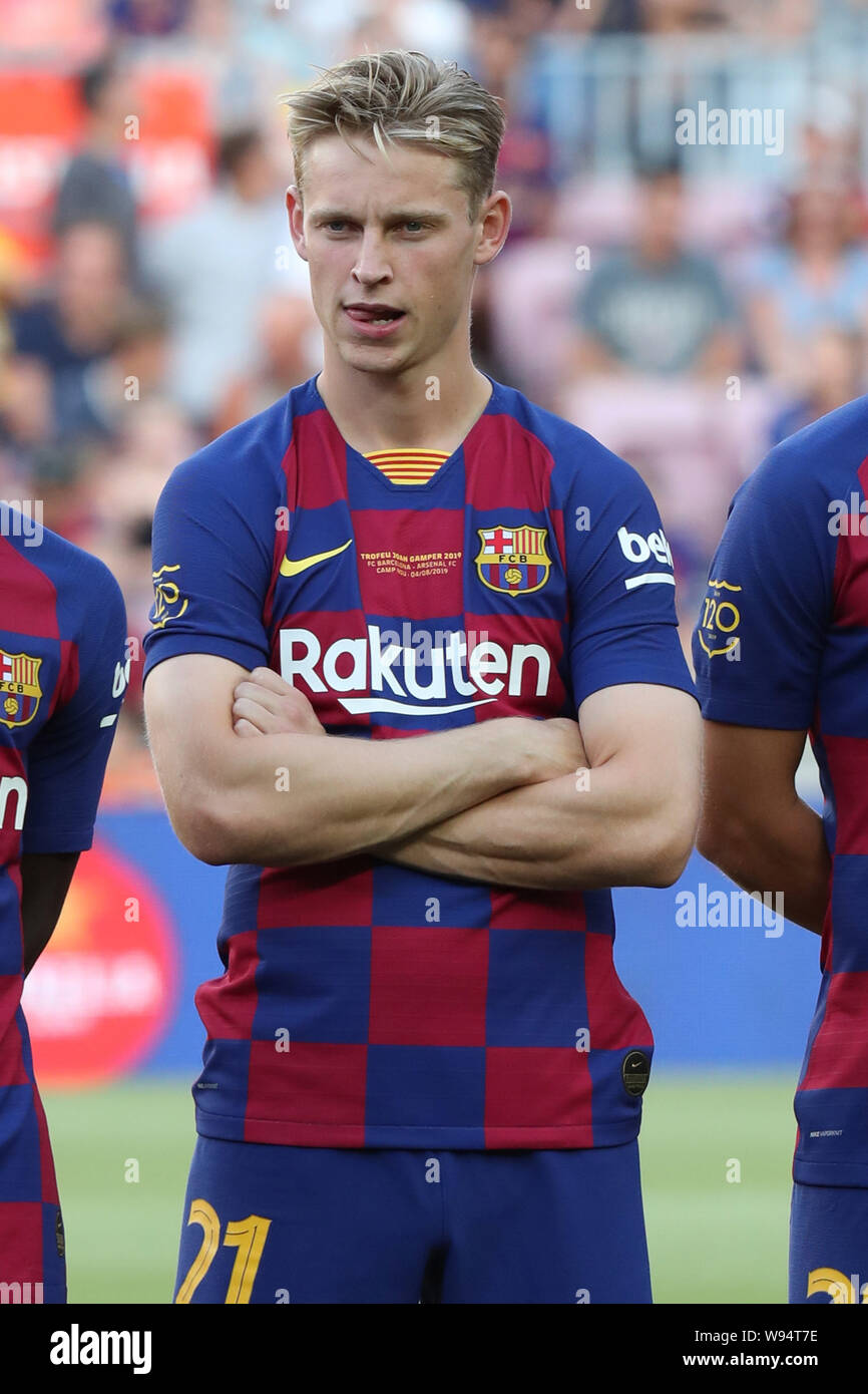 Agosto 4, 2019, Barcelona, Spagna: Frenkie de Jong del FC Barcelona durante la Joan Gamper Trophy 2019, la partita di calcio tra FC Barcelona e Arsenal FC su 04 Agosto 2019 presso il Camp Nou stadium di Barcellona, Spagna. (Credito Immagine: © Manuel Blondau via ZUMA filo) Foto Stock