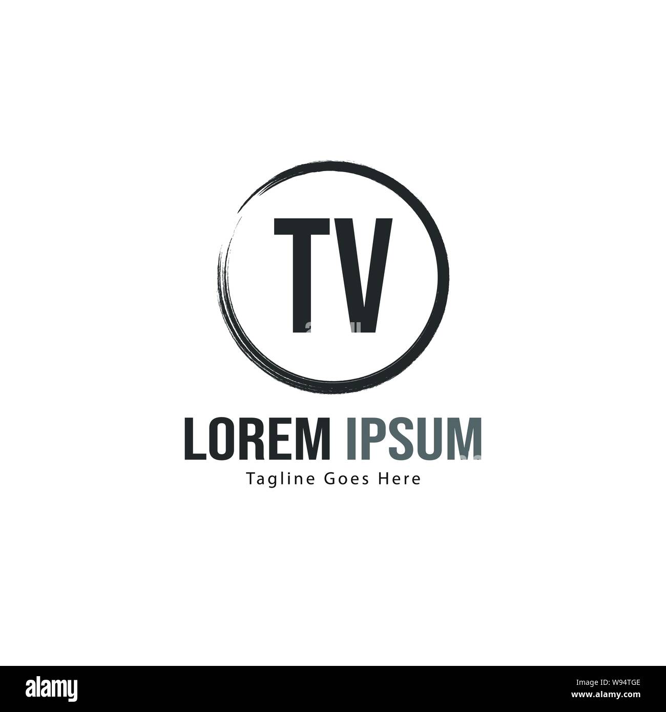 TV iniziale del modello di logo con cornice moderna. TV minimalista lettera logo illustrazione vettoriale design Illustrazione Vettoriale