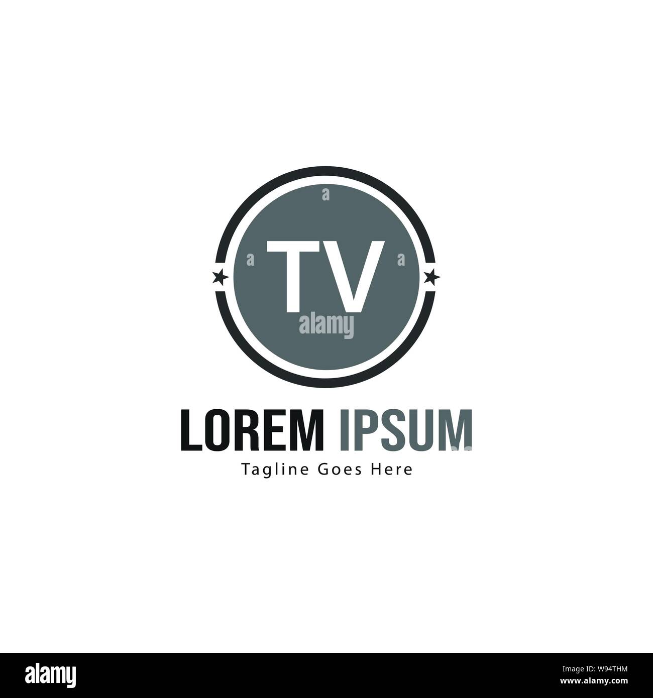 TV iniziale del modello di logo con cornice moderna. TV minimalista lettera logo illustrazione vettoriale design Illustrazione Vettoriale