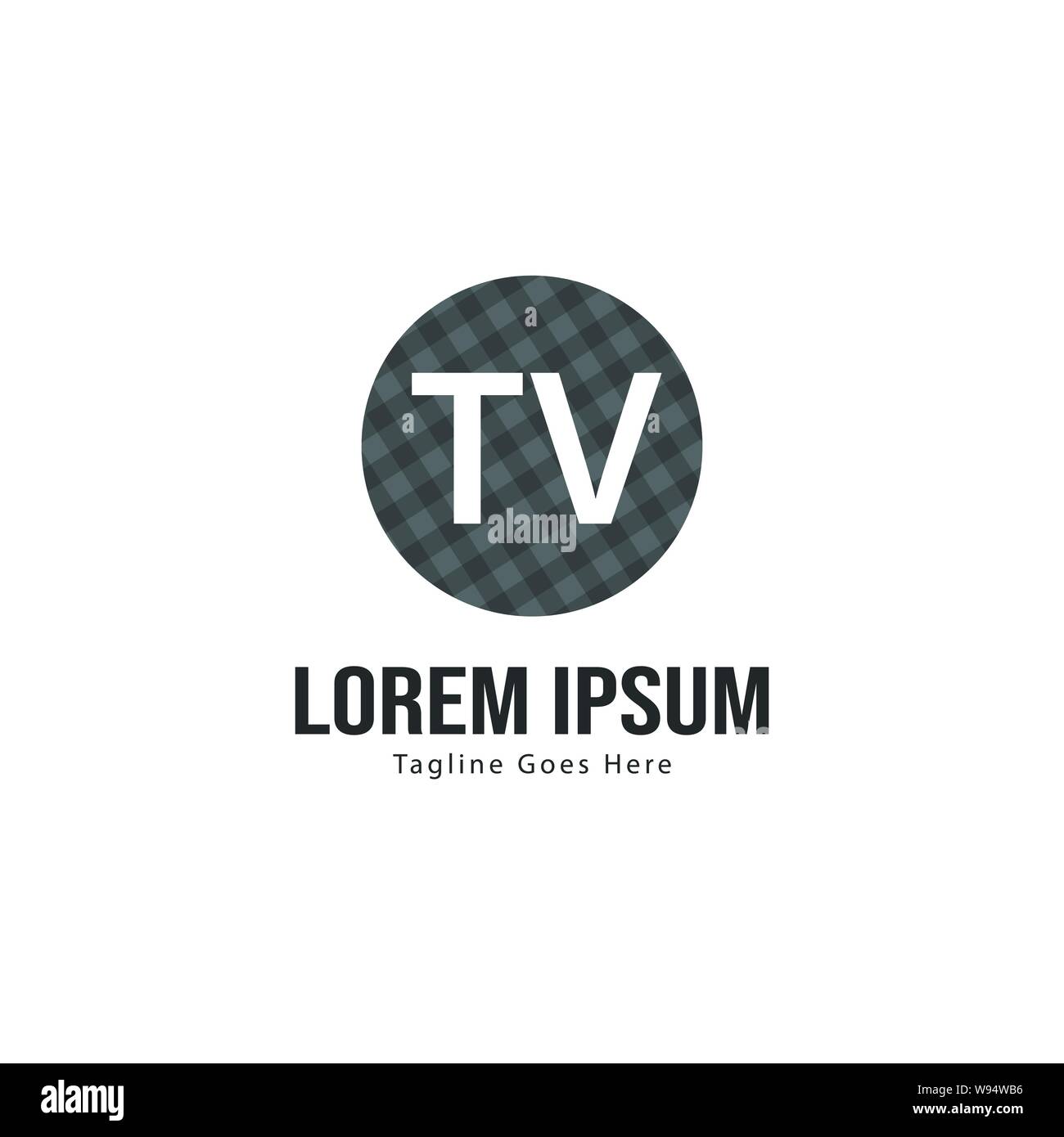 TV iniziale del modello di logo con cornice moderna. TV minimalista lettera logo illustrazione vettoriale design Illustrazione Vettoriale