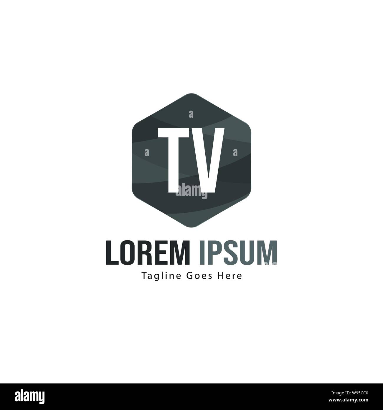 TV iniziale del modello di logo con cornice moderna. TV minimalista lettera logo illustrazione vettoriale design Illustrazione Vettoriale