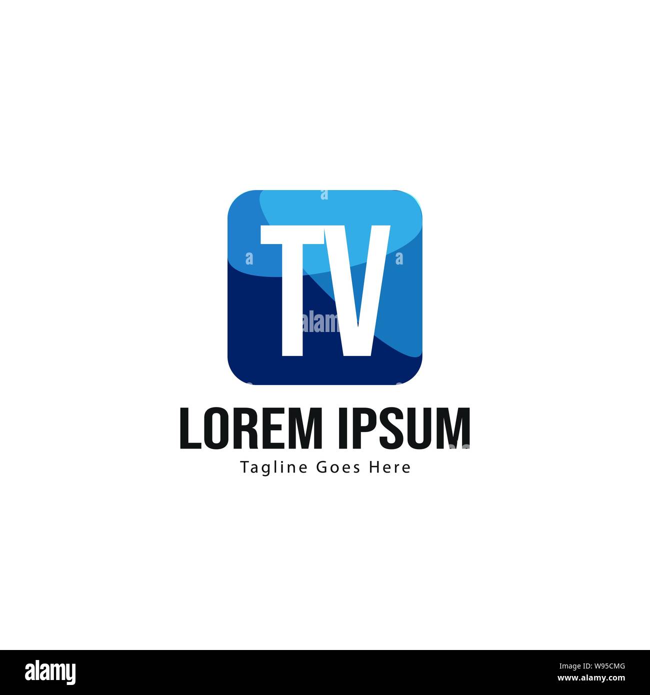 TV iniziale del modello di logo con cornice moderna. TV minimalista lettera logo illustrazione vettoriale design Illustrazione Vettoriale