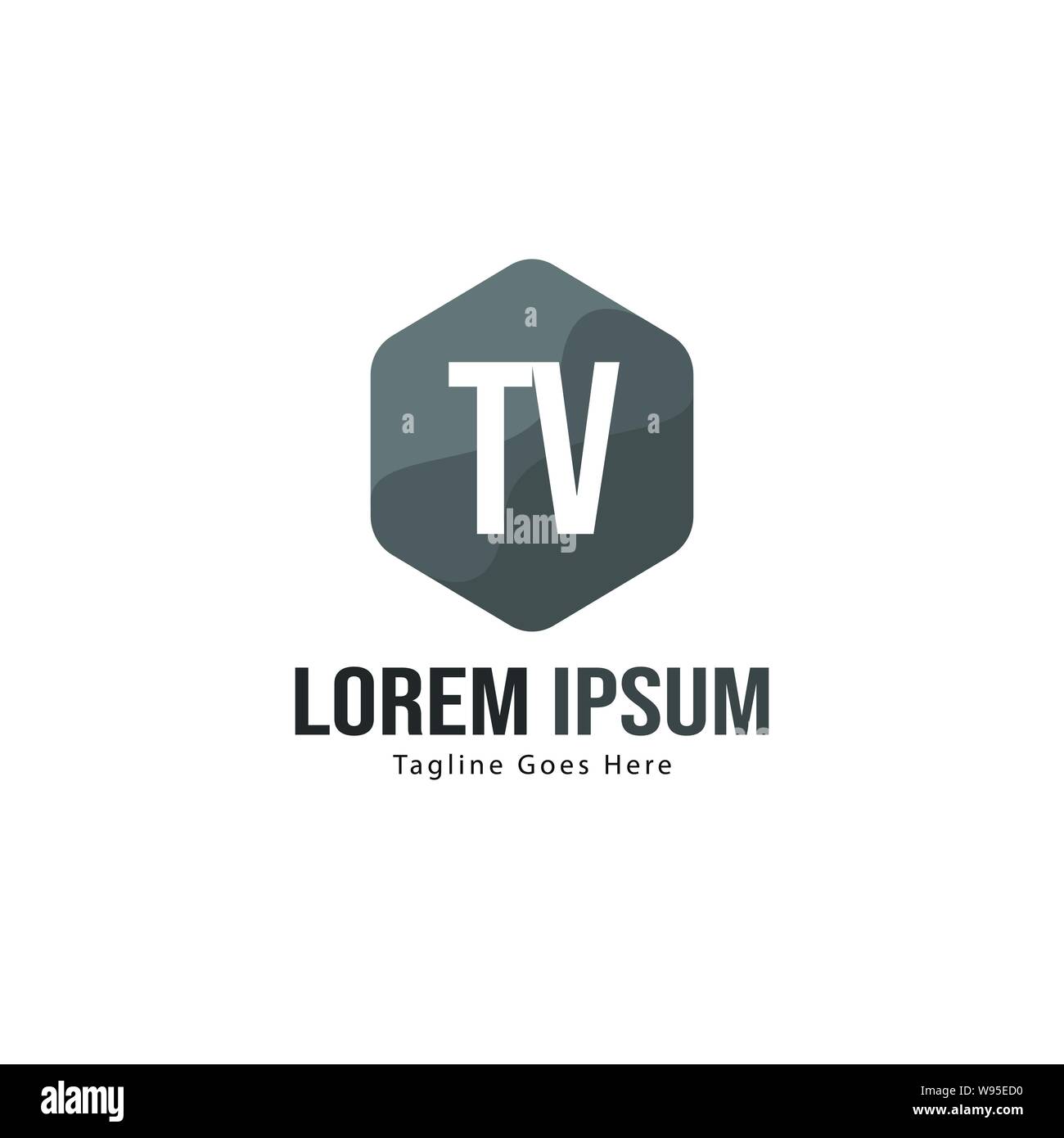 TV iniziale del modello di logo con cornice moderna. TV minimalista lettera logo illustrazione vettoriale design Illustrazione Vettoriale