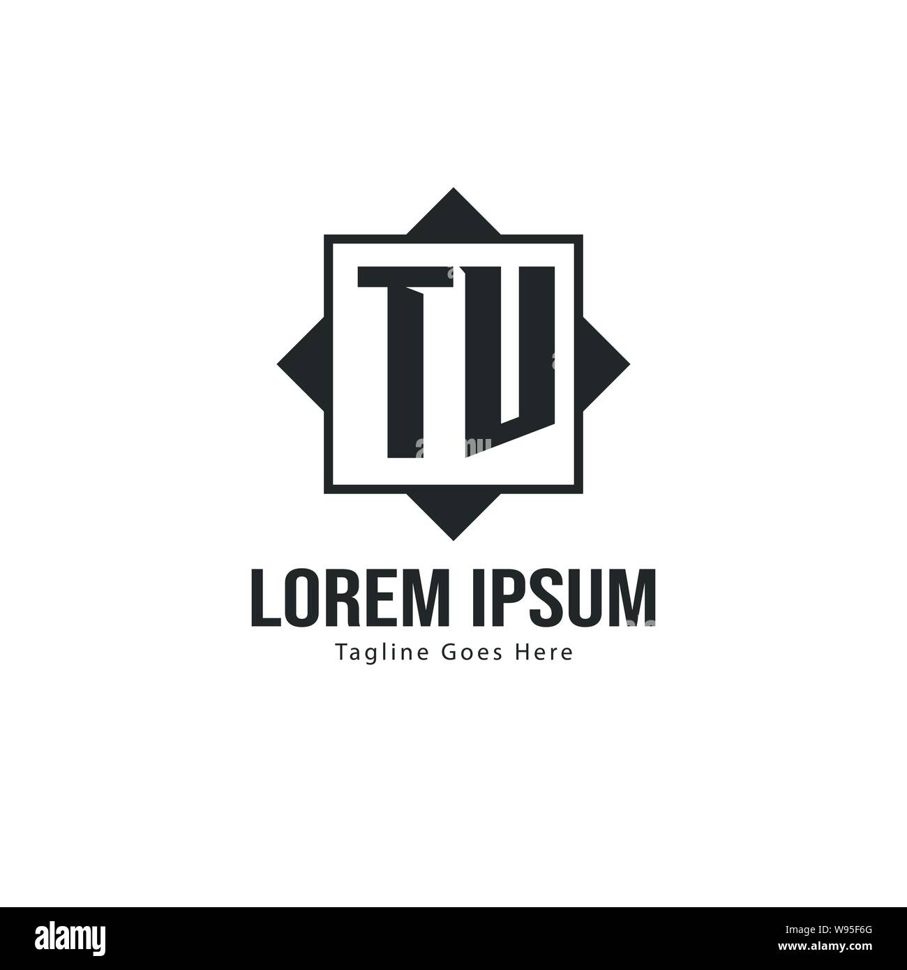 TV iniziale del modello di logo con cornice moderna. TV minimalista lettera logo illustrazione vettoriale design Illustrazione Vettoriale