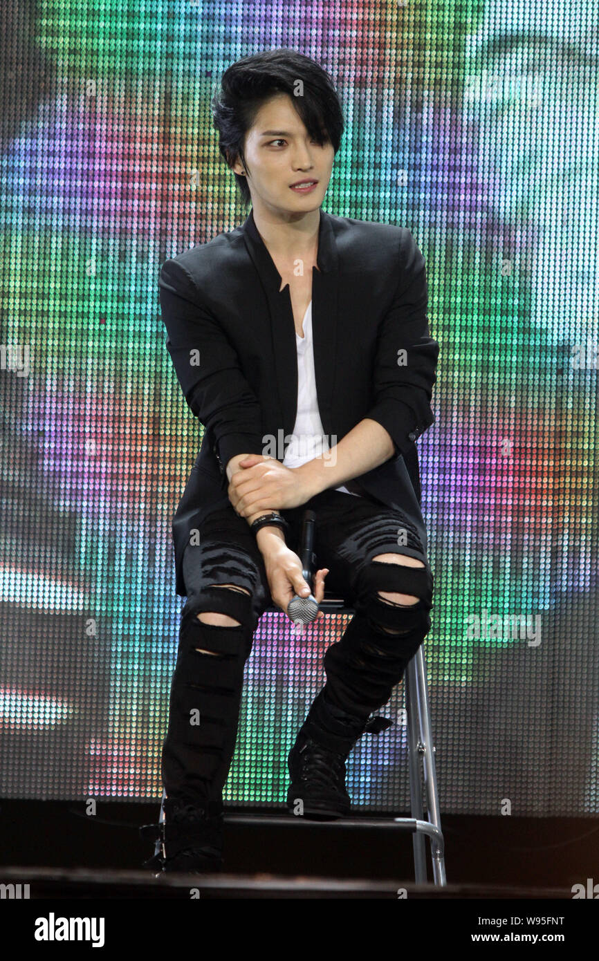 Kim Jaejoong Corea del Sud gruppo pop JYJ assiste un fans meeting a Taipei, Taiwan, 23 maggio 2012. Foto Stock