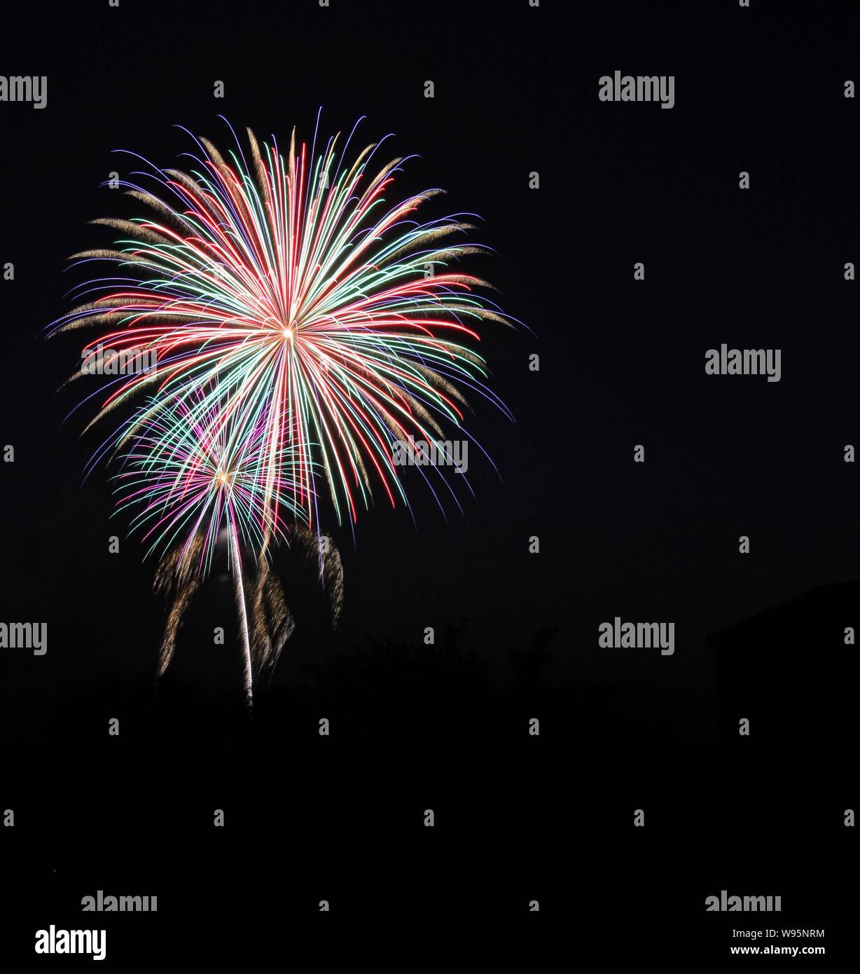 Fuochi d'artificio sul lago Naswothy, Texas, Stati Uniti d'America Foto Stock