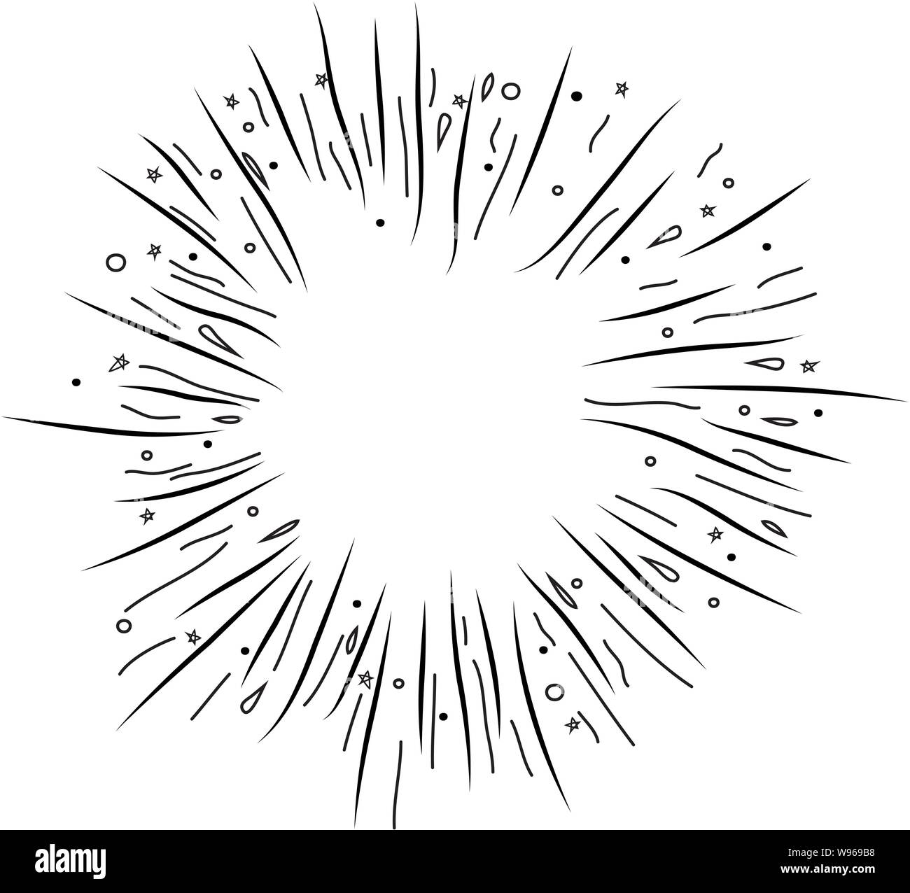 Vettore di disegno astratto di scoppio radiale. stella nera esplosione isolati su sfondo bianco. radiale burst star graphic design Illustrazione Vettoriale
