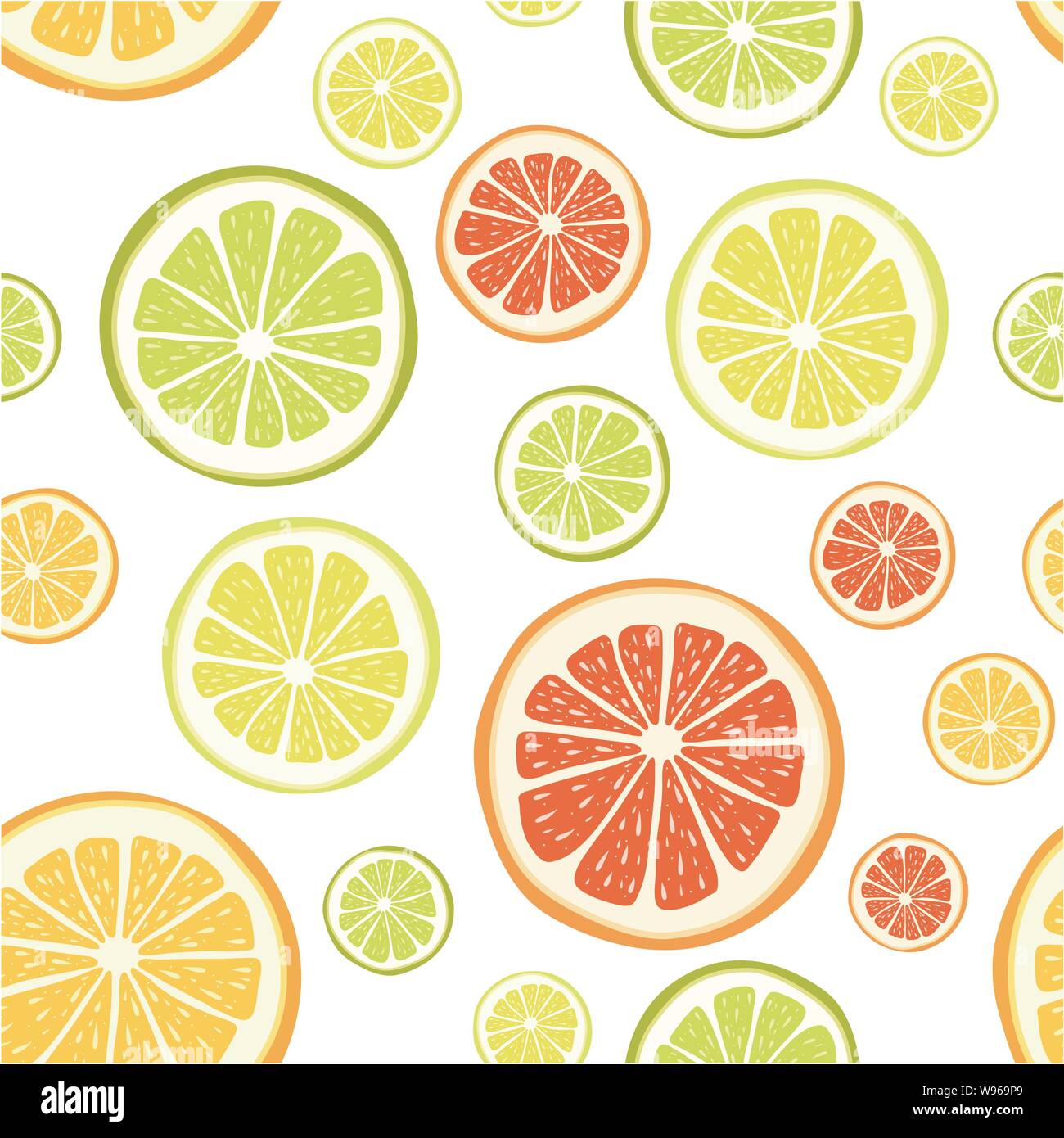 Vettore di agrumi sfondo senza giunture di succo di limone o di fettine di arancia. succoso frutto seamless pattern. agrumi freschi per una sana alimentazione Illustrazione Vettoriale