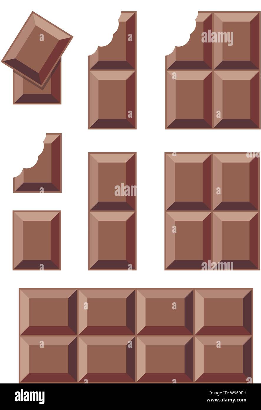 Vettore barra di cioccolato pezzi isolati su sfondo bianco latte blocchi di cioccolato con un morso. eps10 illustrazione Illustrazione Vettoriale