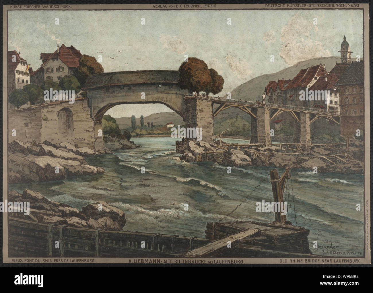 Alte Rheinbrücke bei Laufenburg Vieux Pont du Reno près de Laufenburg Vecchio Ponte sul Reno vicino a Laufenburg / / Alexander Liebmann M. BGT MONOGRAMMA Foto Stock