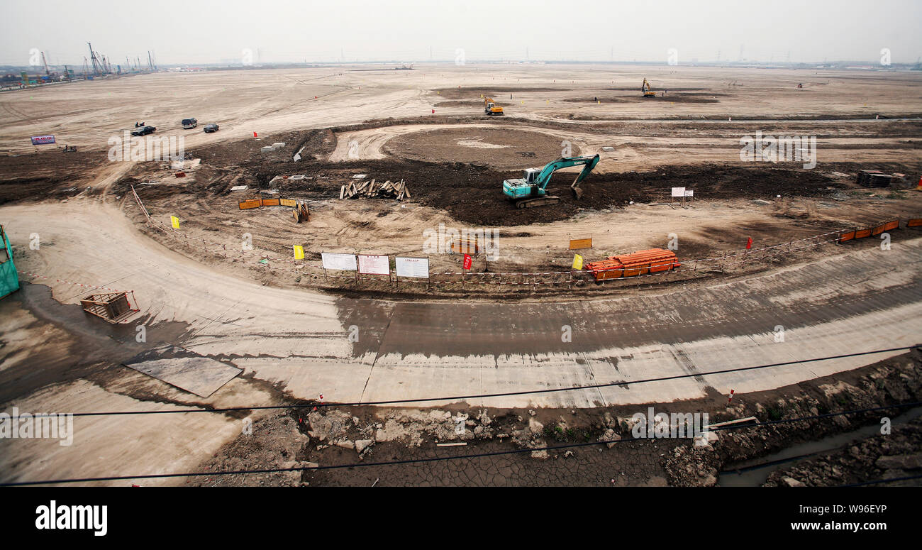 Vista del cantiere della Shanghai Disneyland Resort di Pudong, Shanghai, Cina, 8 aprile 2012. Dopo un anno di costruzione, il futuro D Foto Stock