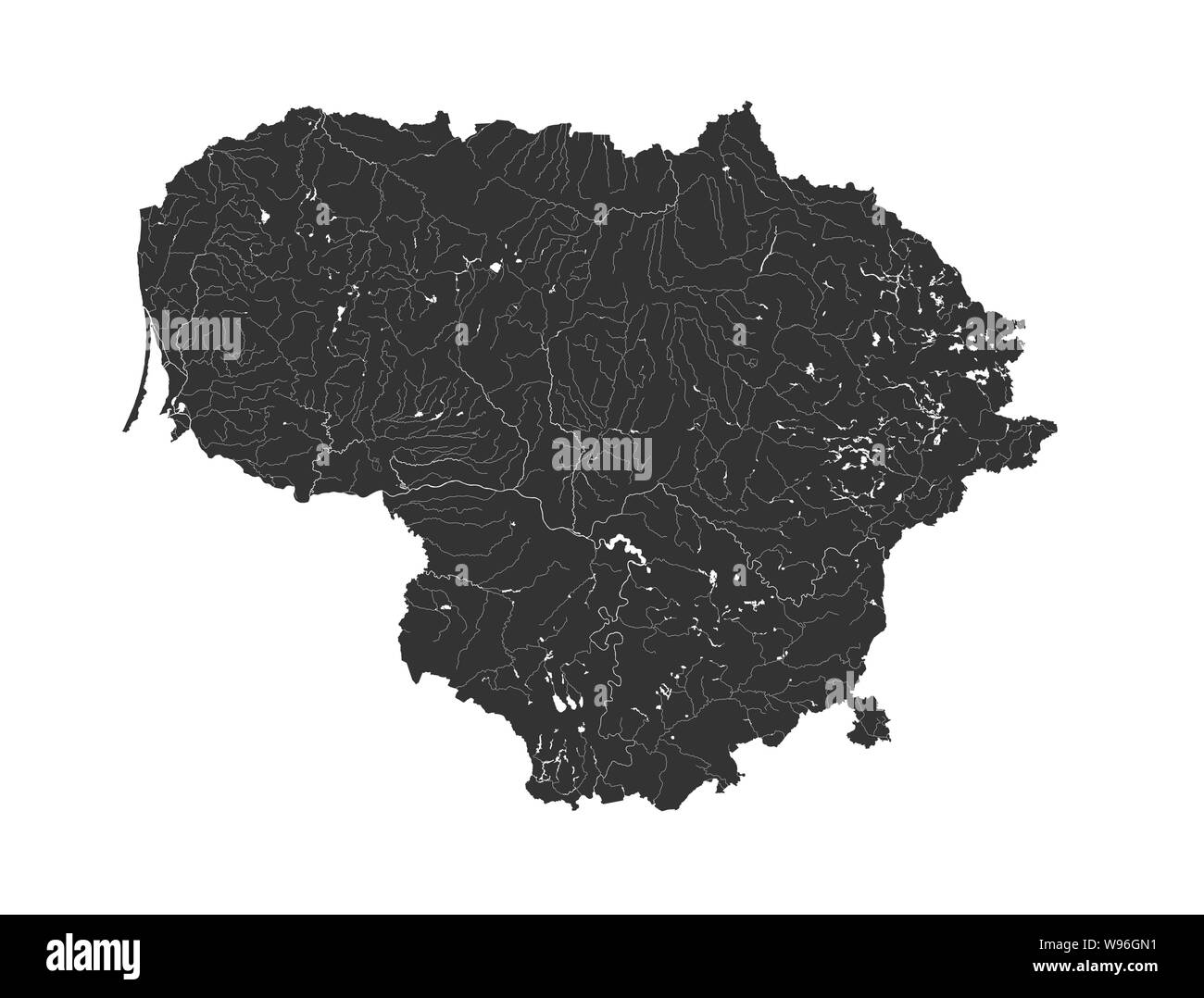 Stati baltici - mappa della Lituania. Fatto a mano. I fiumi e i laghi sono mostrati. Si prega di guardare le mie altre immagini della serie cartografica - sono tutti molto det Illustrazione Vettoriale