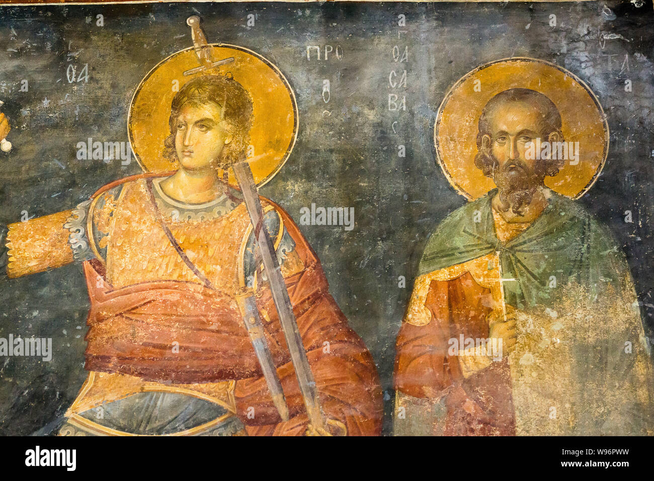 Affresco nella chiesa del Cora, Istanbul, Oct 11, 2013, Procopio di Scythopolis, soldato e SAN. Sabbas Stratelates un generale romano, martire e SAN. Foto Stock