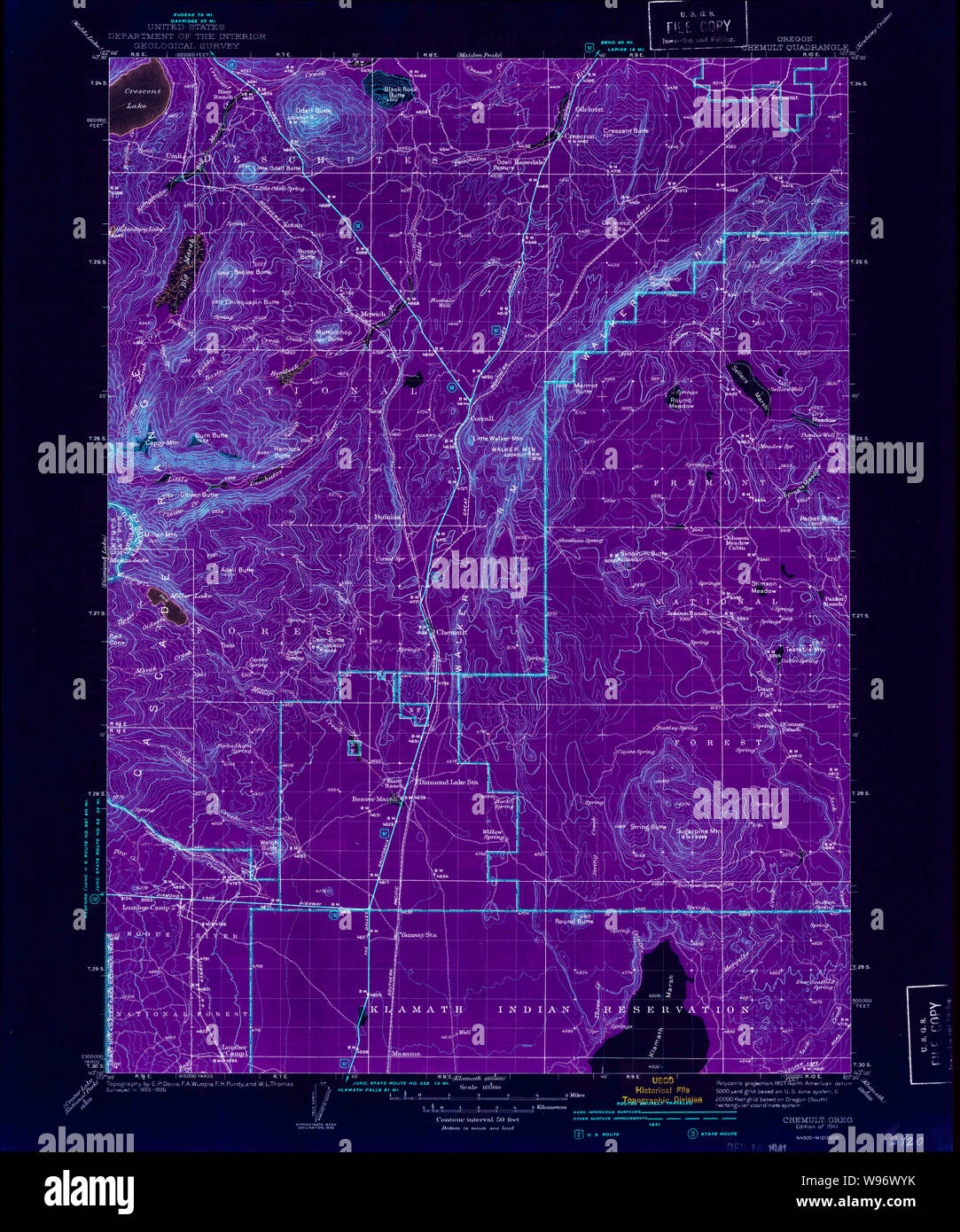 Chemult mappa dell'oregon immagini e fotografie stock ad alta