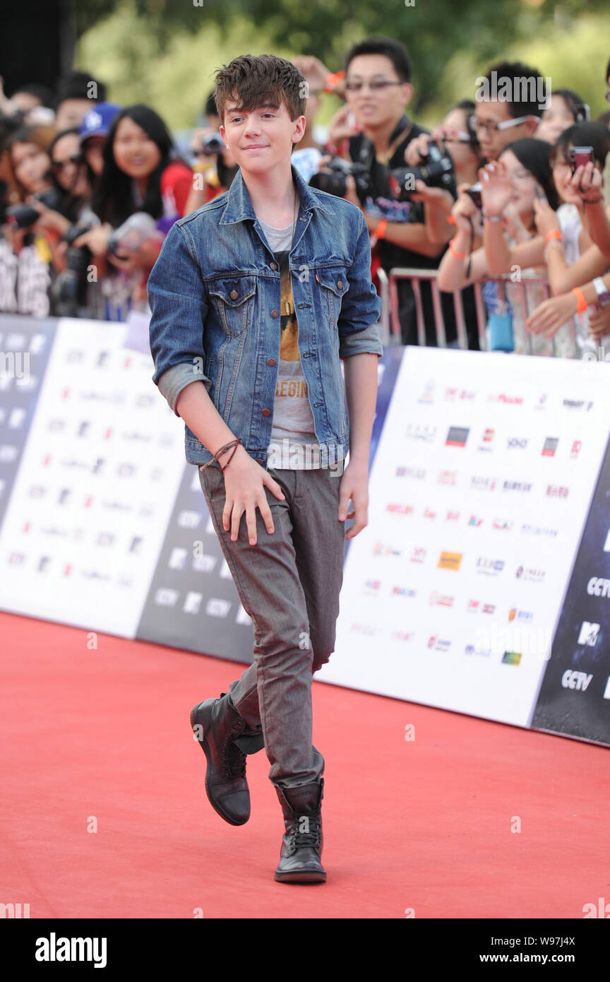 Noi cantante Grayson possibilità arriva per la XI-TVCC MTV Music Awards Gala a Pechino in Cina, 21 agosto 2012. Foto Stock